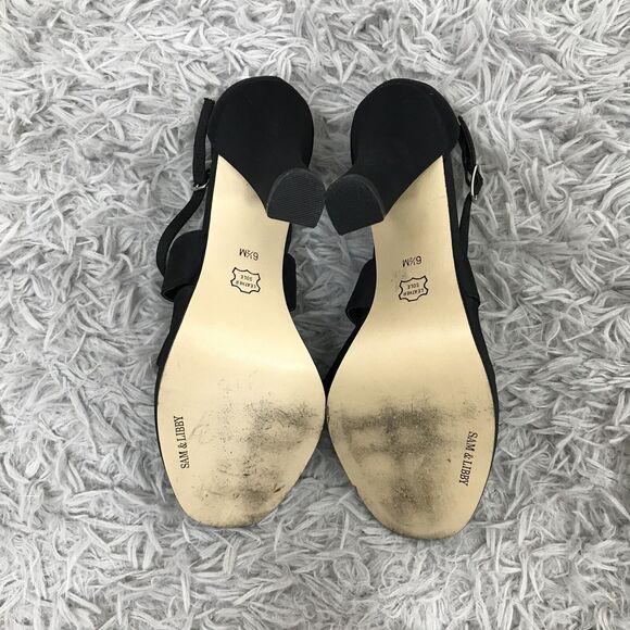 SAM & LIBBY SANDAL HEELS Carla Satin Black Straps 6.5 M - Picture 6 of 8
